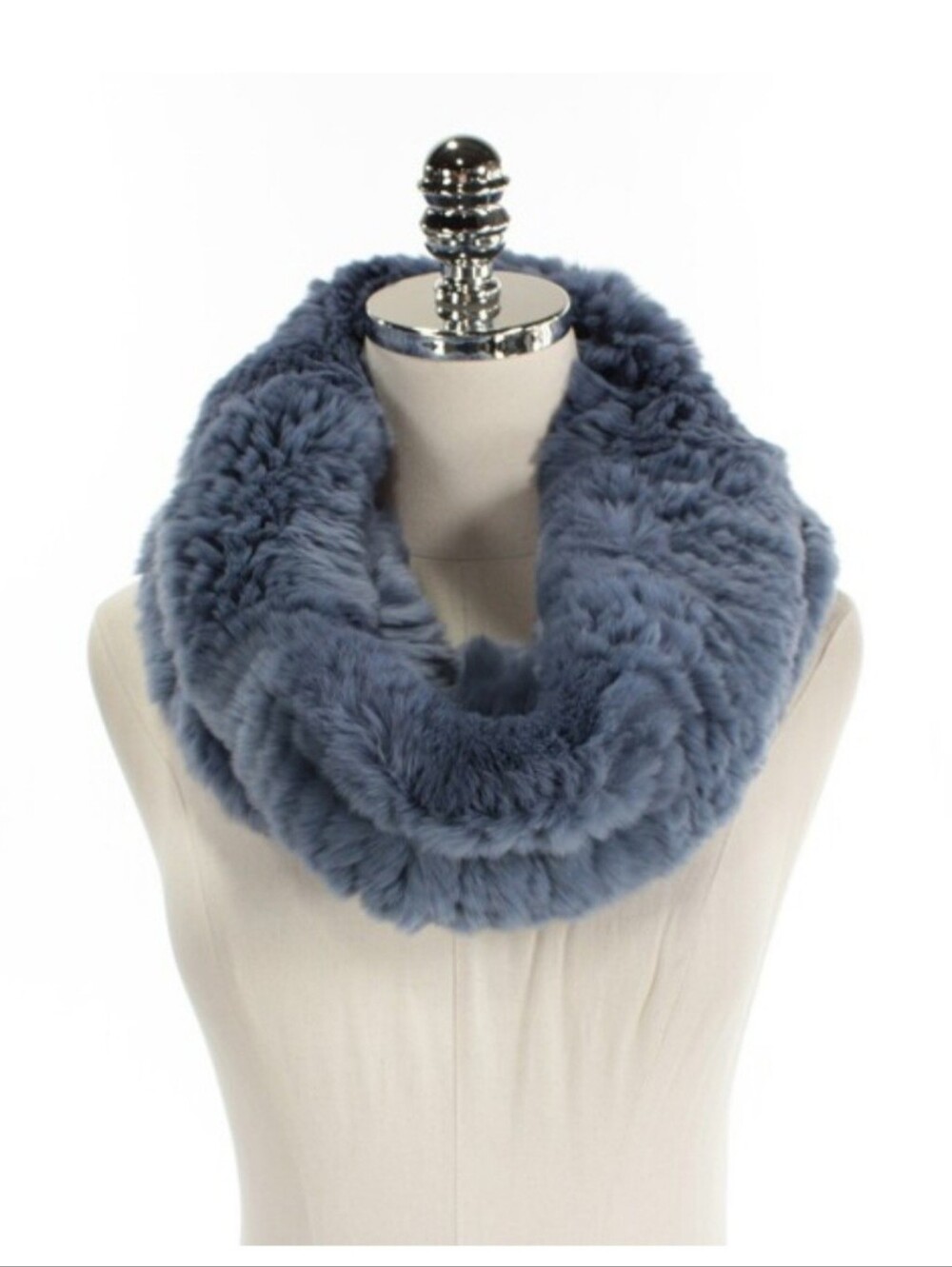 Plush REX RABBIT Fur Infinity Scarf in Slate Blue
